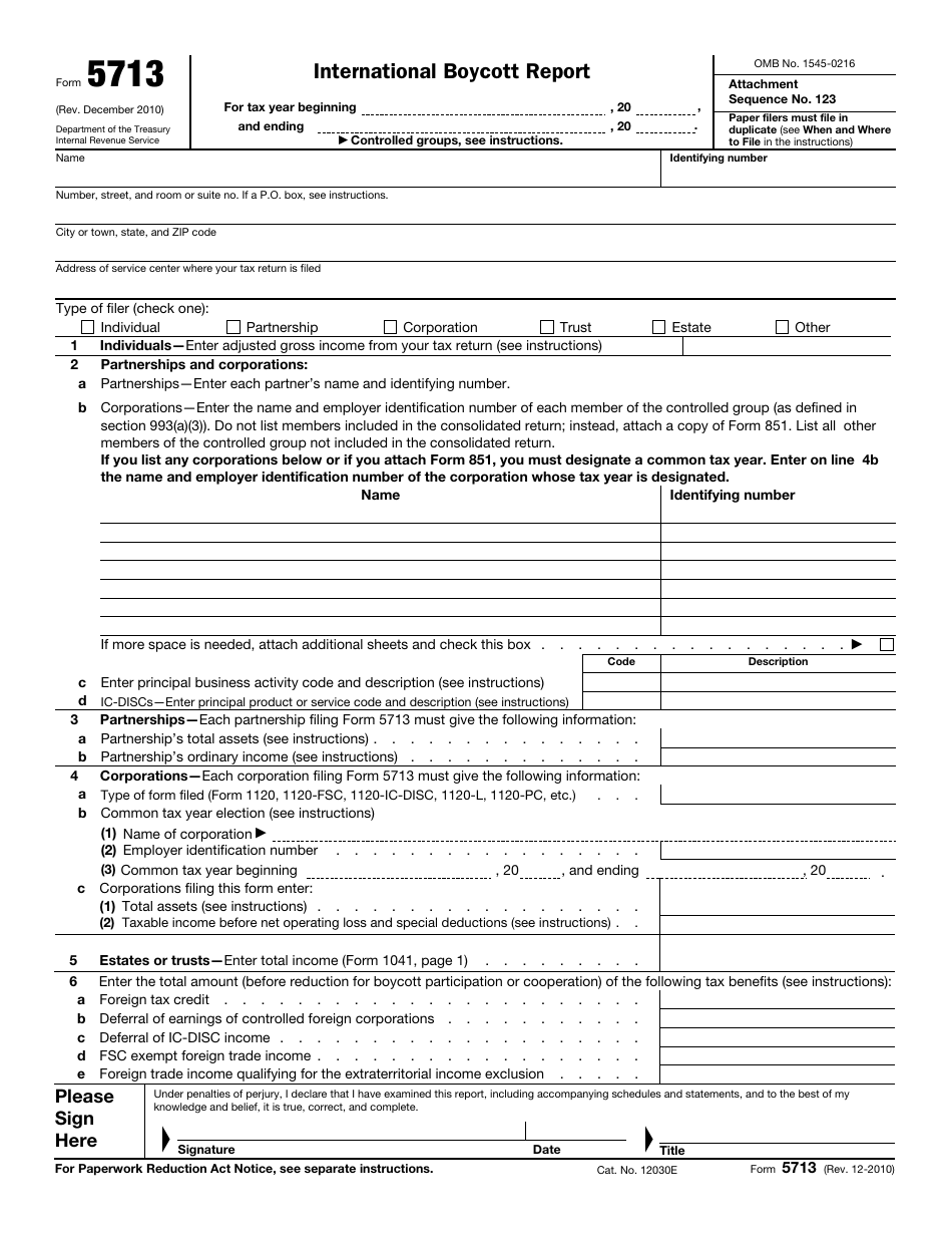 IRS Form 5713 International Boycott Report, Page 1