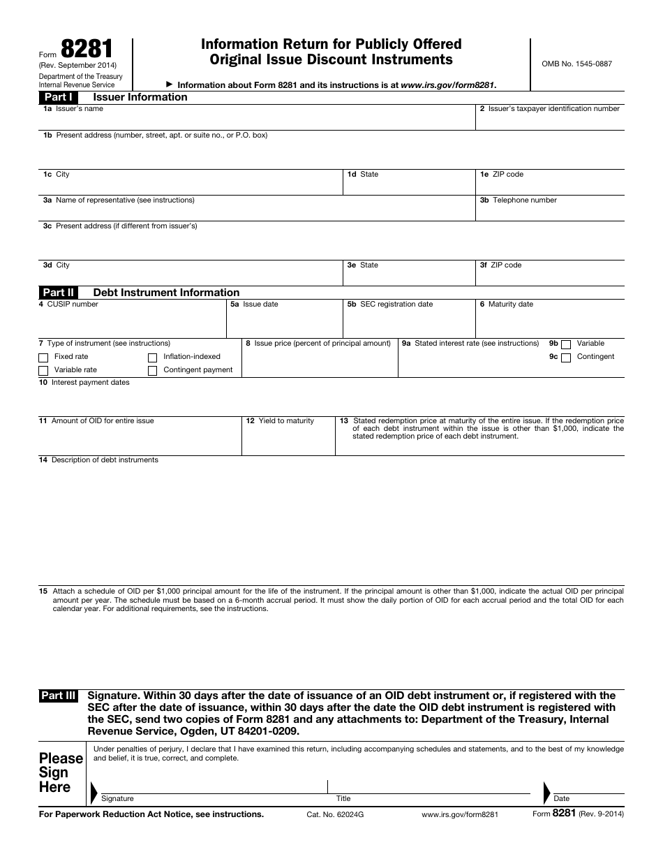 IRS Form 8281 Information Return for Publicly Offered Original Issue Discount Instruments, Page 1