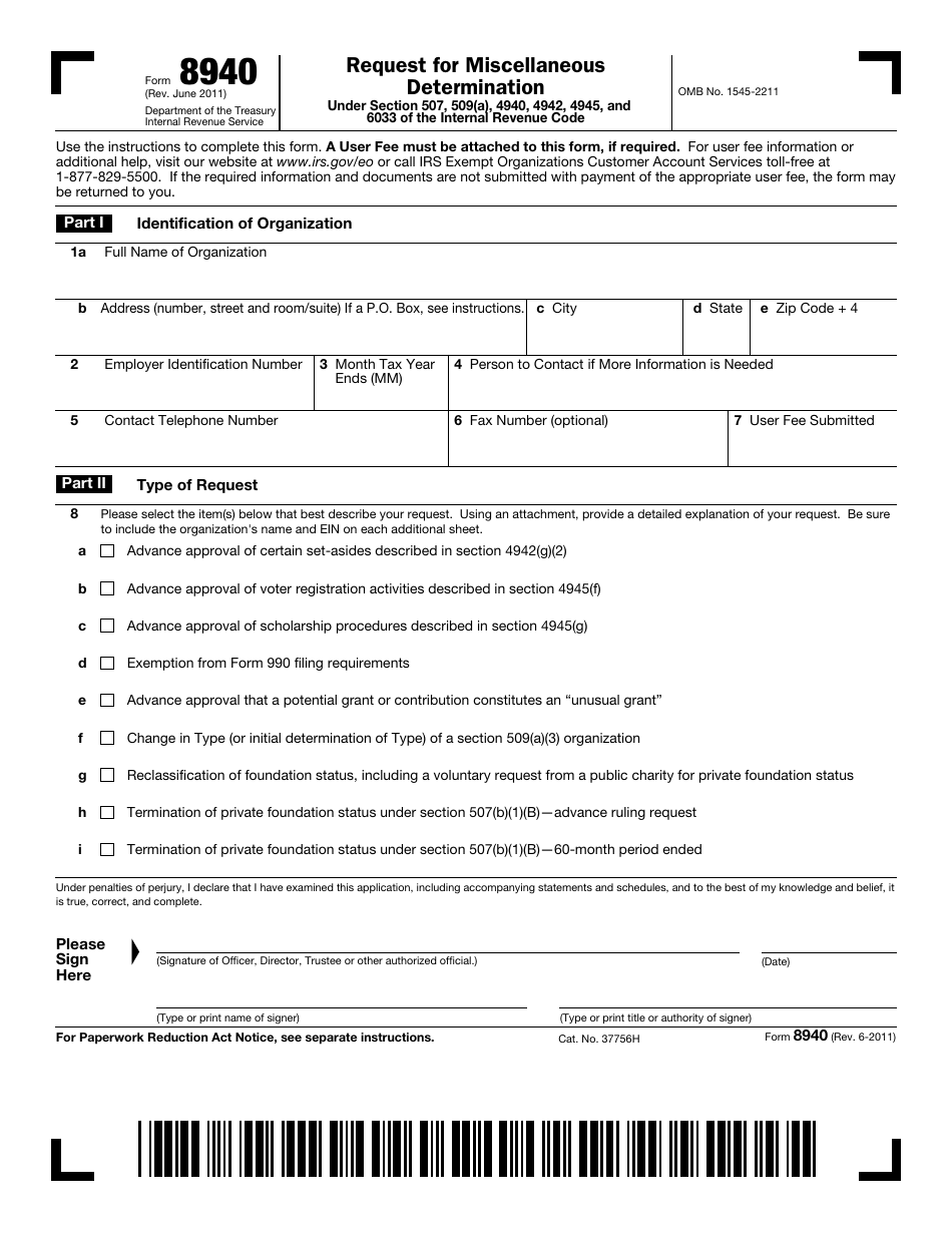 IRS Form 8940 Request for Miscellaneous Determination, Page 1