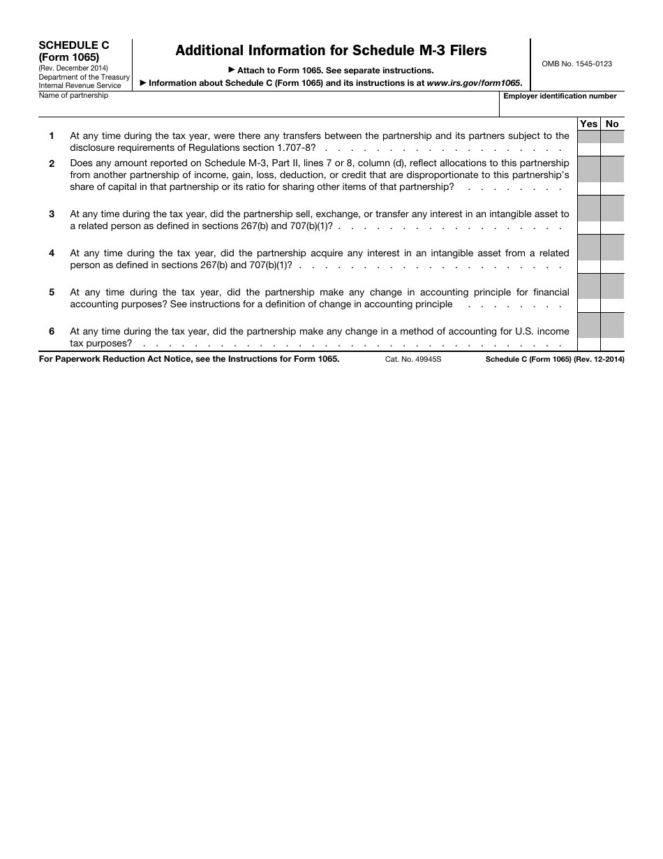 IRS Form 1065 Schedule C Additional Information for Schedule M-3 Filers, Page 1