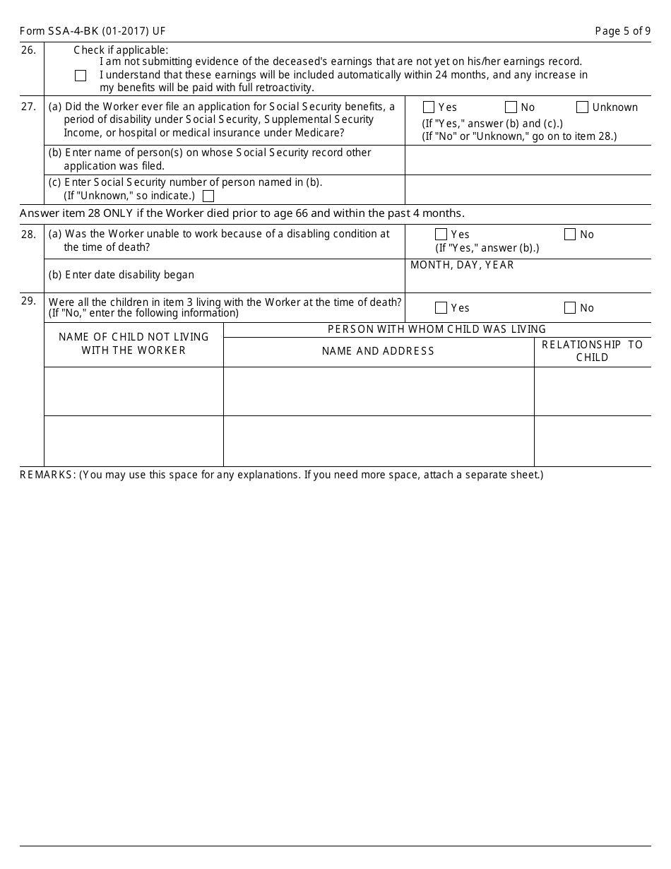 Form SSA-4-BK Application for Childs Insurance Benefits, Page 5