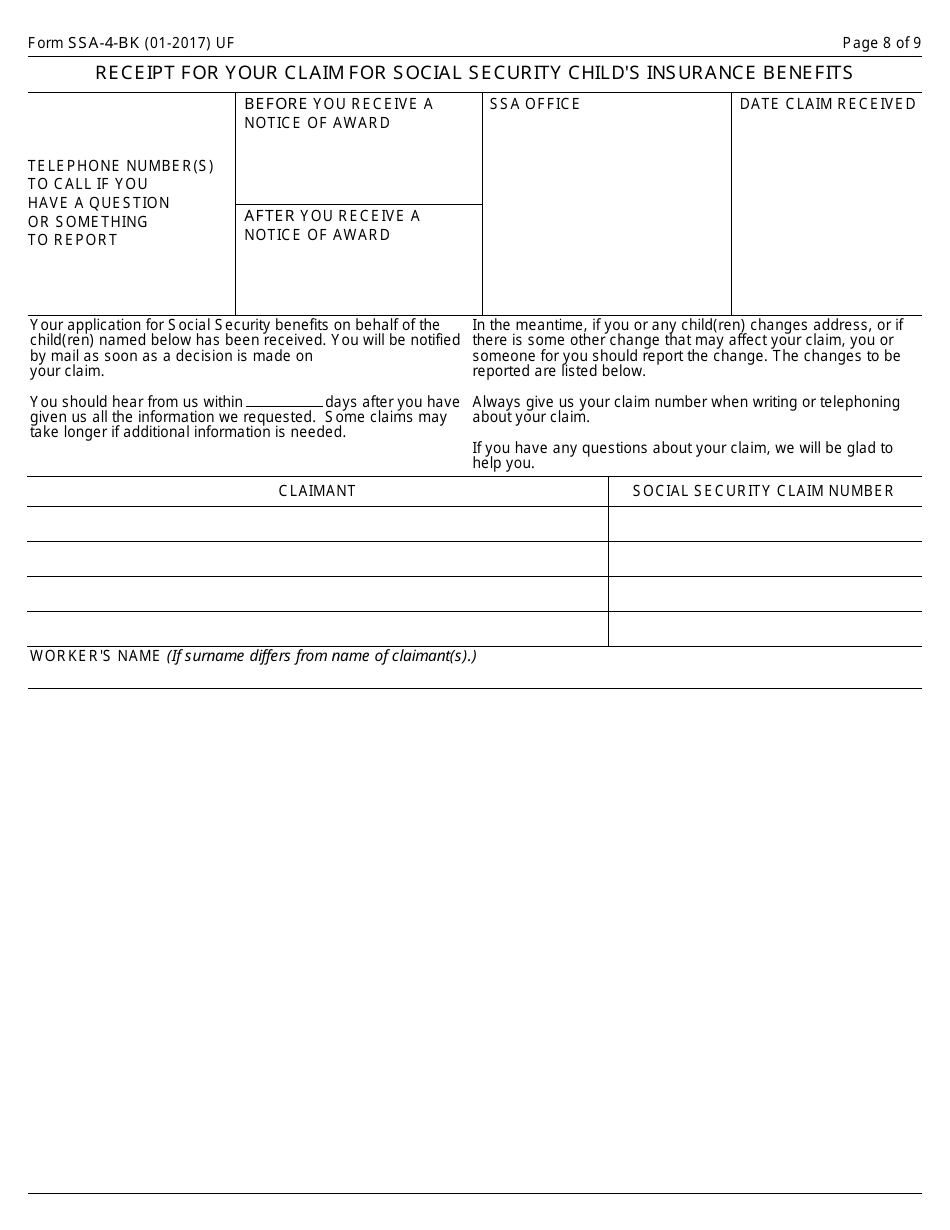 Form SSA-4-BK Application for Childs Insurance Benefits, Page 8