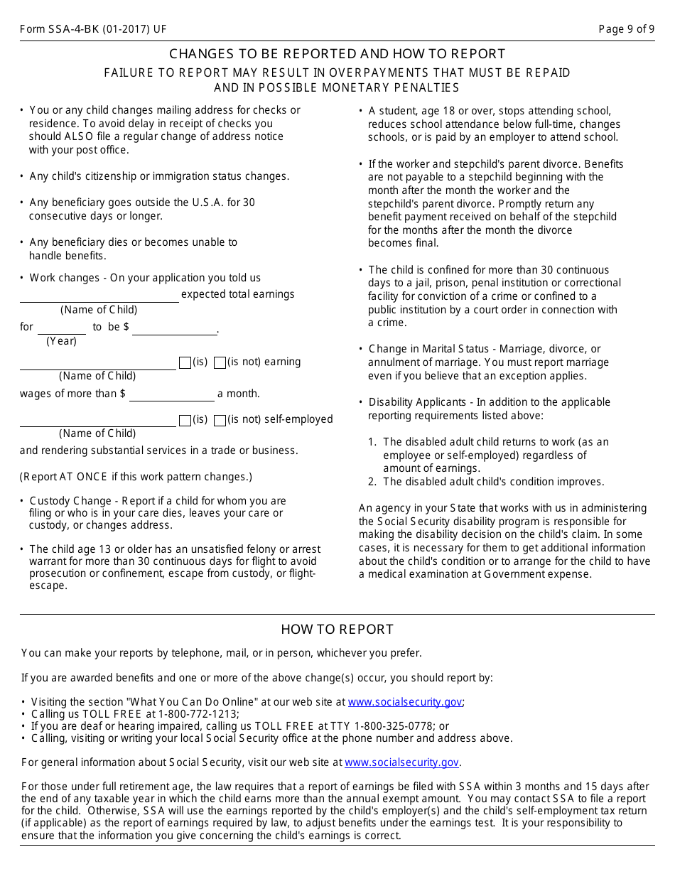 Form SSA-4-BK Application for Childs Insurance Benefits, Page 9