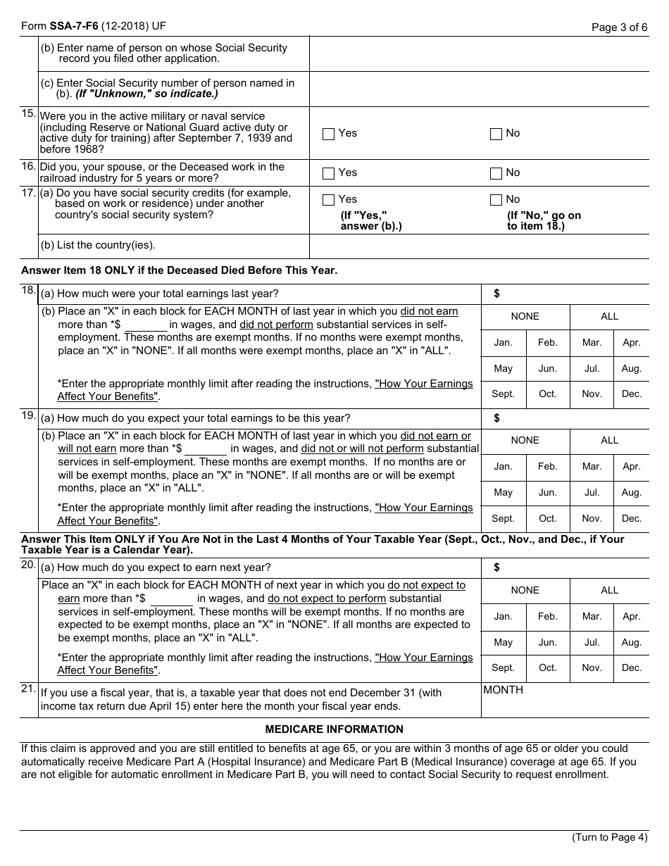 Form SSA-7-F6 Application for Parents Insurance Benefits, Page 3