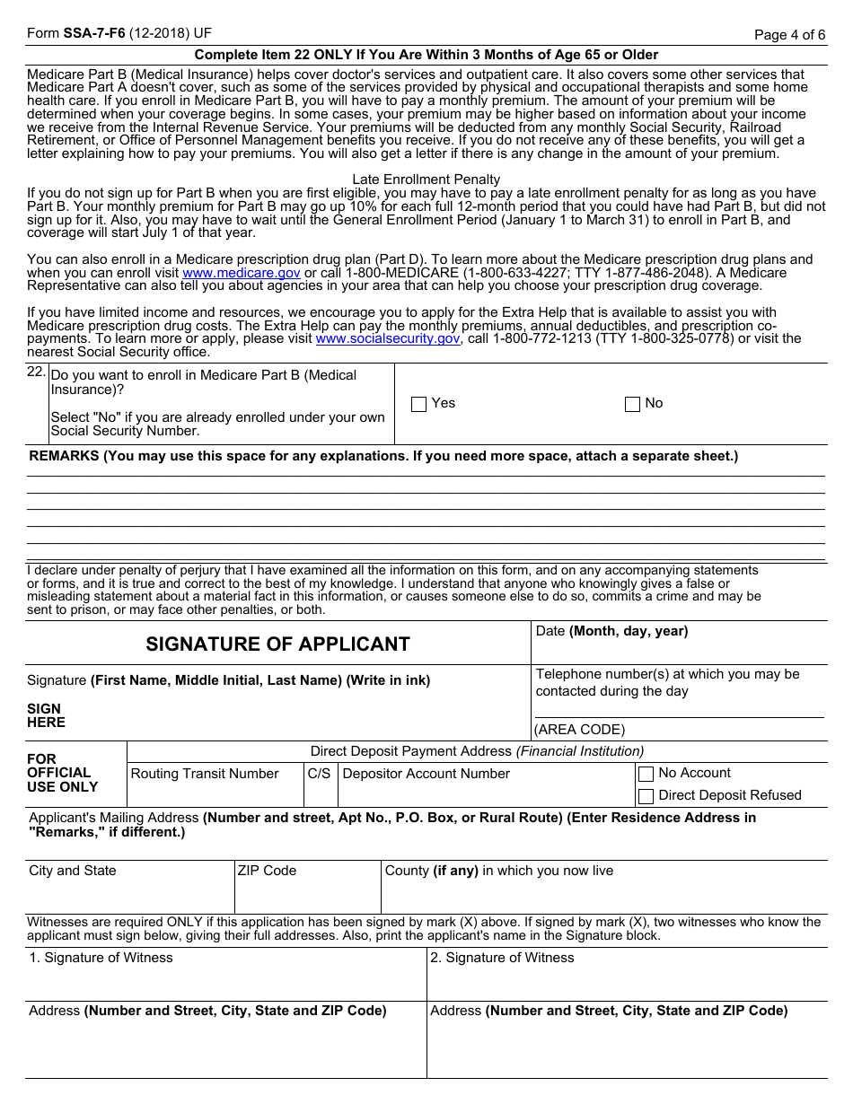 Form SSA-7-F6 Application for Parents Insurance Benefits, Page 4