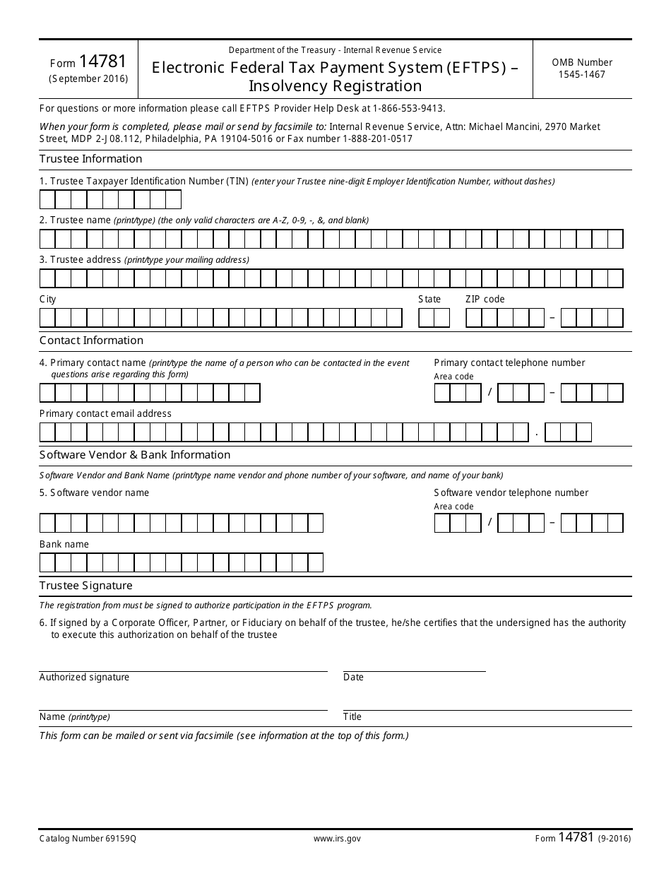 IRS Form 14781 Electronic Federal Tax Payment System (Eftps) Insolvency Registration, Page 1
