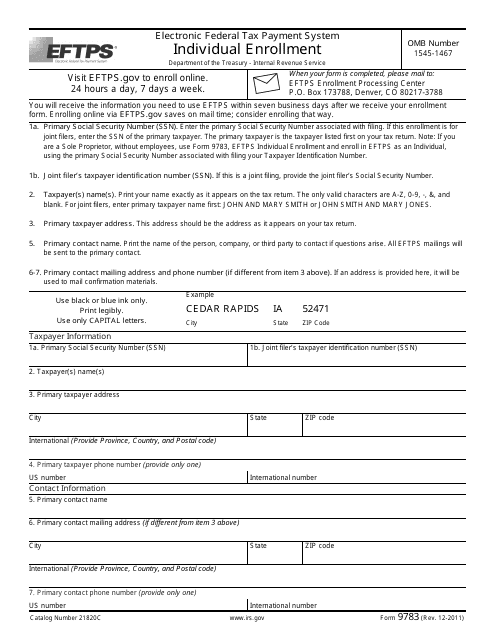IRS Form 9783  Printable Pdf