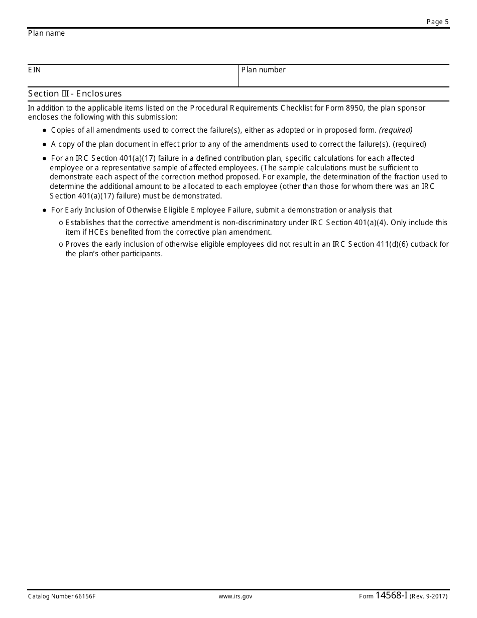 IRS Form 14568-I Schedule 9 Limited Safe Harbor Correction by Plan Amendment, Page 5