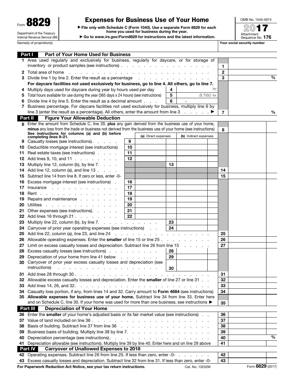 IRS Form 8829 Expenses for Business Use of Your Home, Page 1