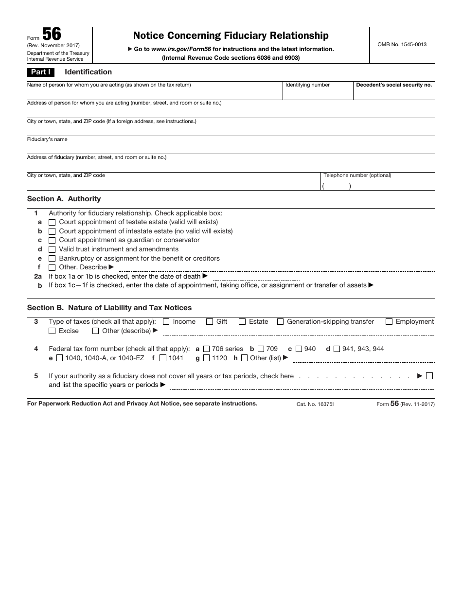 IRS Form 56 Notice Concerning Fiduciary Relationship, Page 1