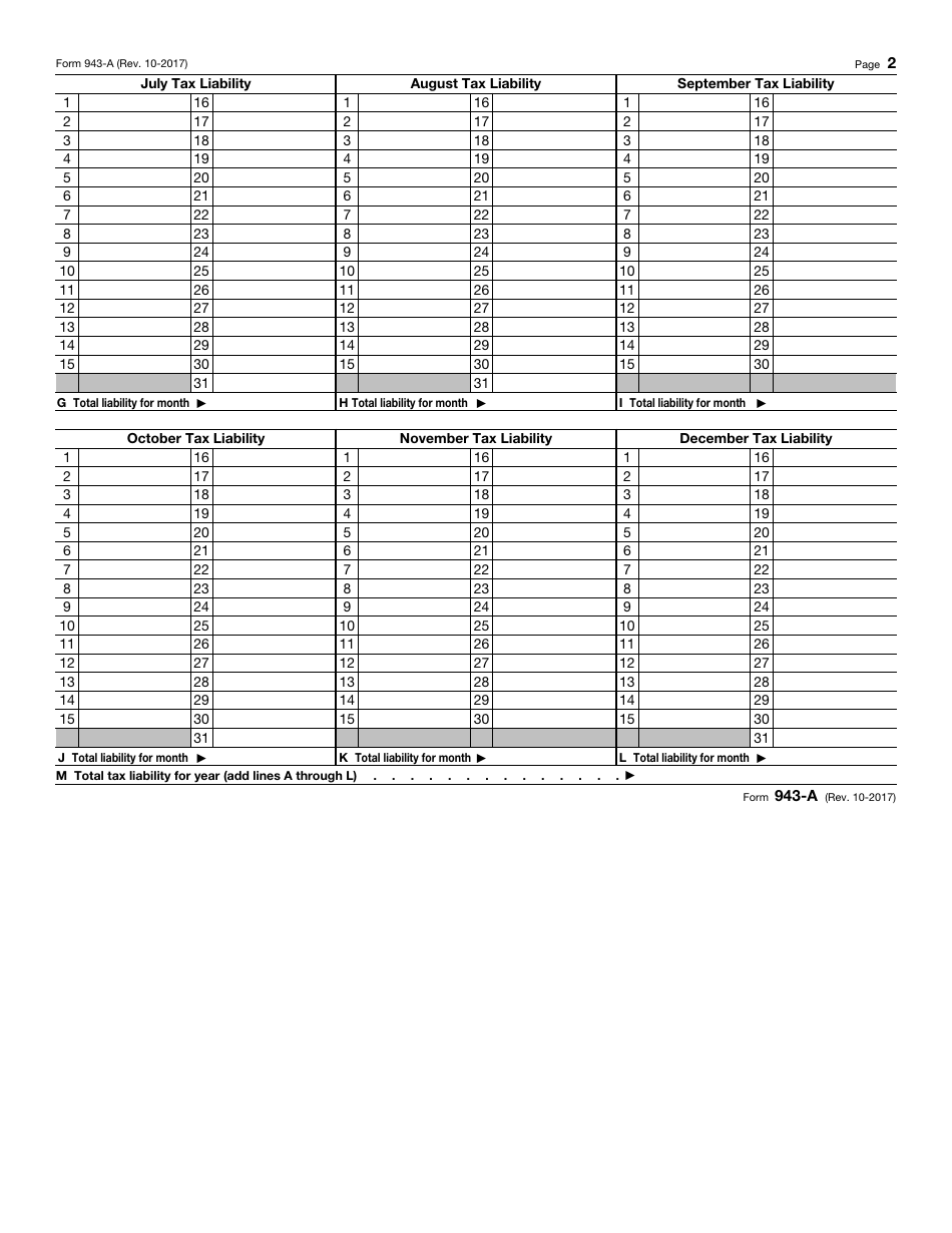 IRS Form 943-A Agricultural Employers Record of Federal Tax Liability, Page 2