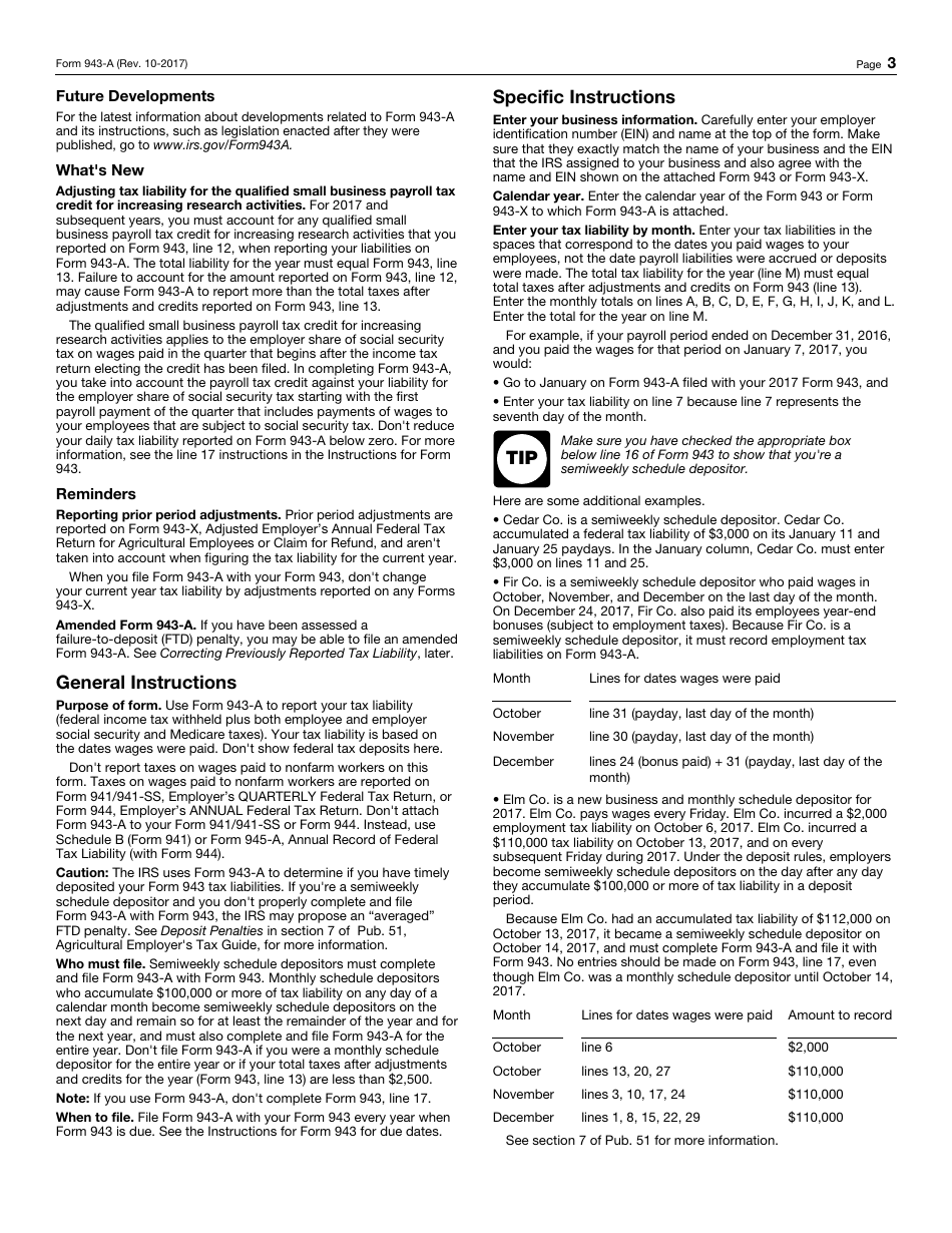 IRS Form 943-A Agricultural Employers Record of Federal Tax Liability, Page 3
