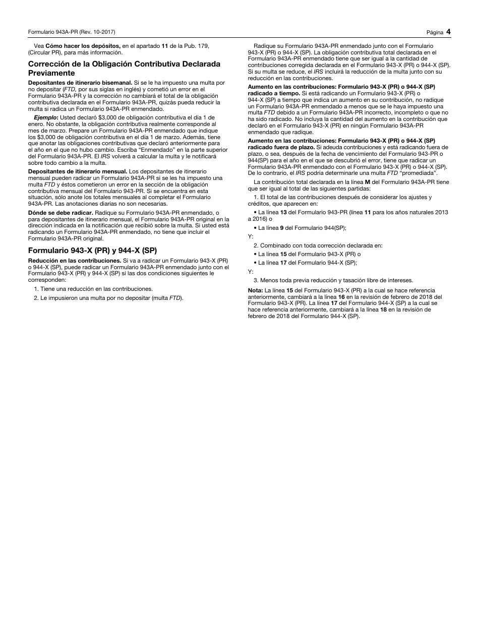 IRS Formulario 943A-PR Registro De La Obligation Contributiva Federal Del Patrono Agricola (Puerto Rican Spanish), Page 4