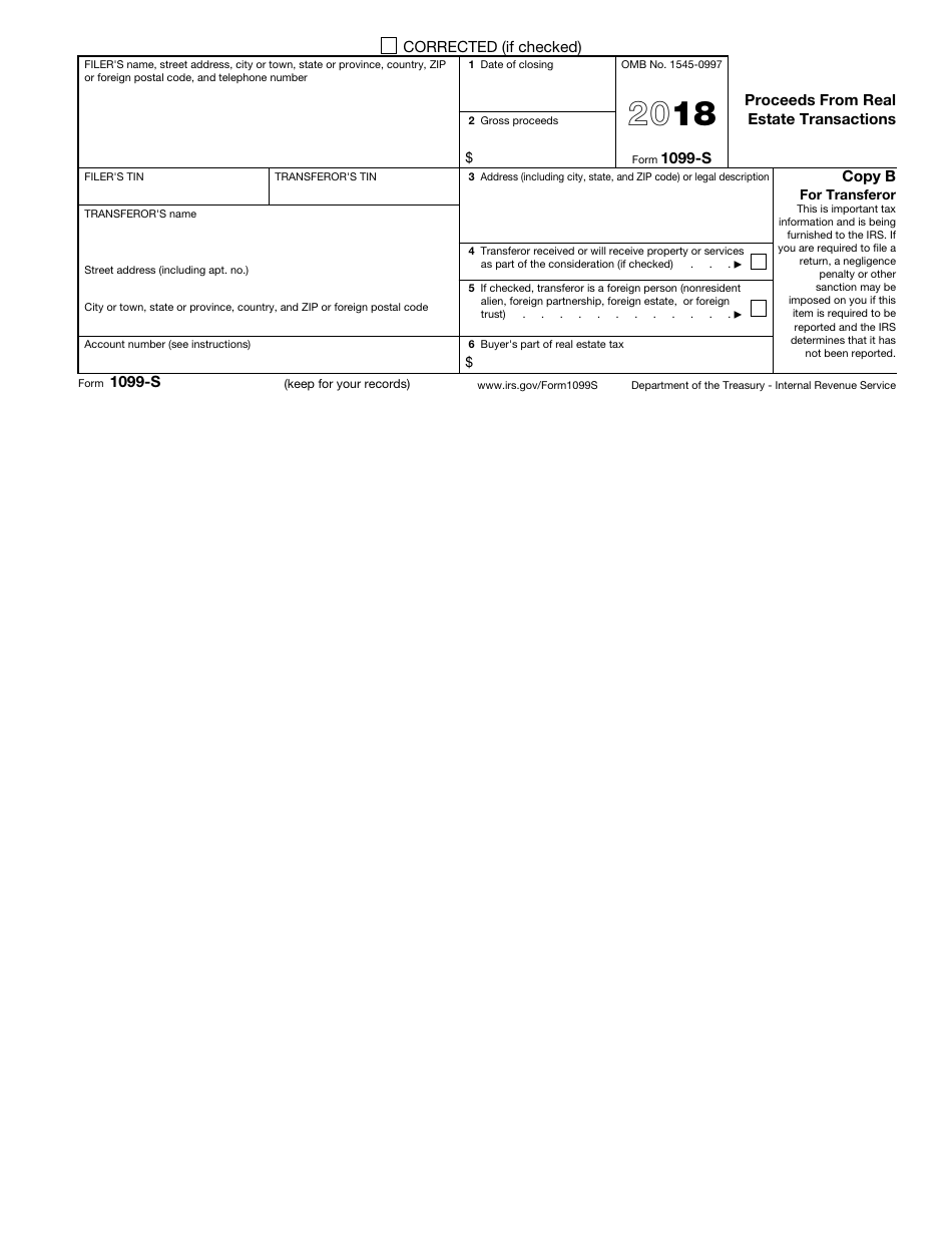 IRS Form 1099-S - 2018 - Fill Out, Sign Online and Download Fillable ...