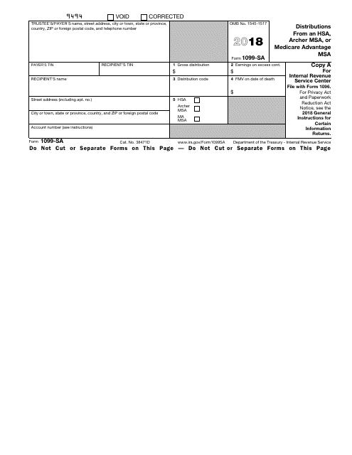 Irs Form 1099 Sa Download Fillable Pdf 2018 Distributions From An