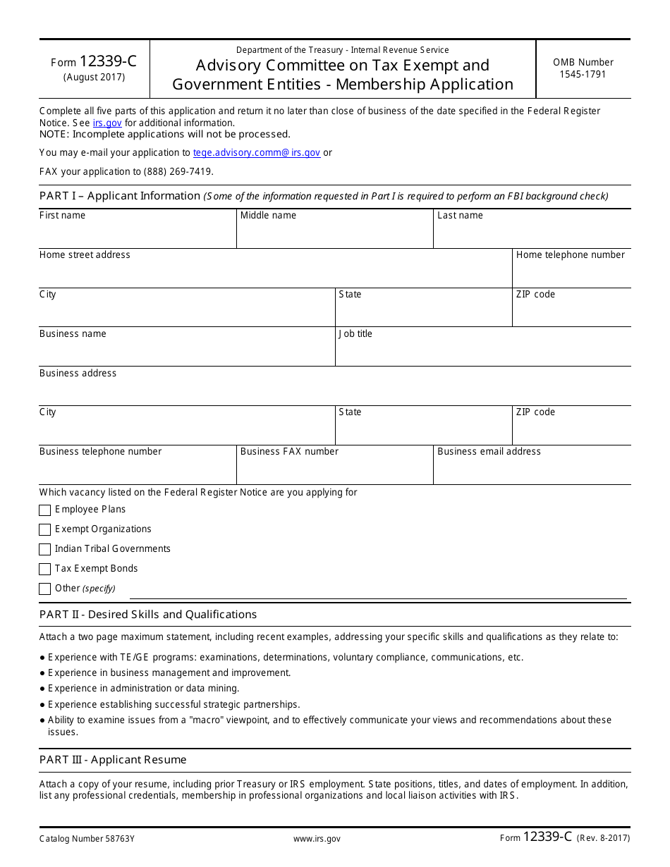 IRS Form 12339-C Advisory Committee on Tax Exempt and Government Entities - Membership Application, Page 1