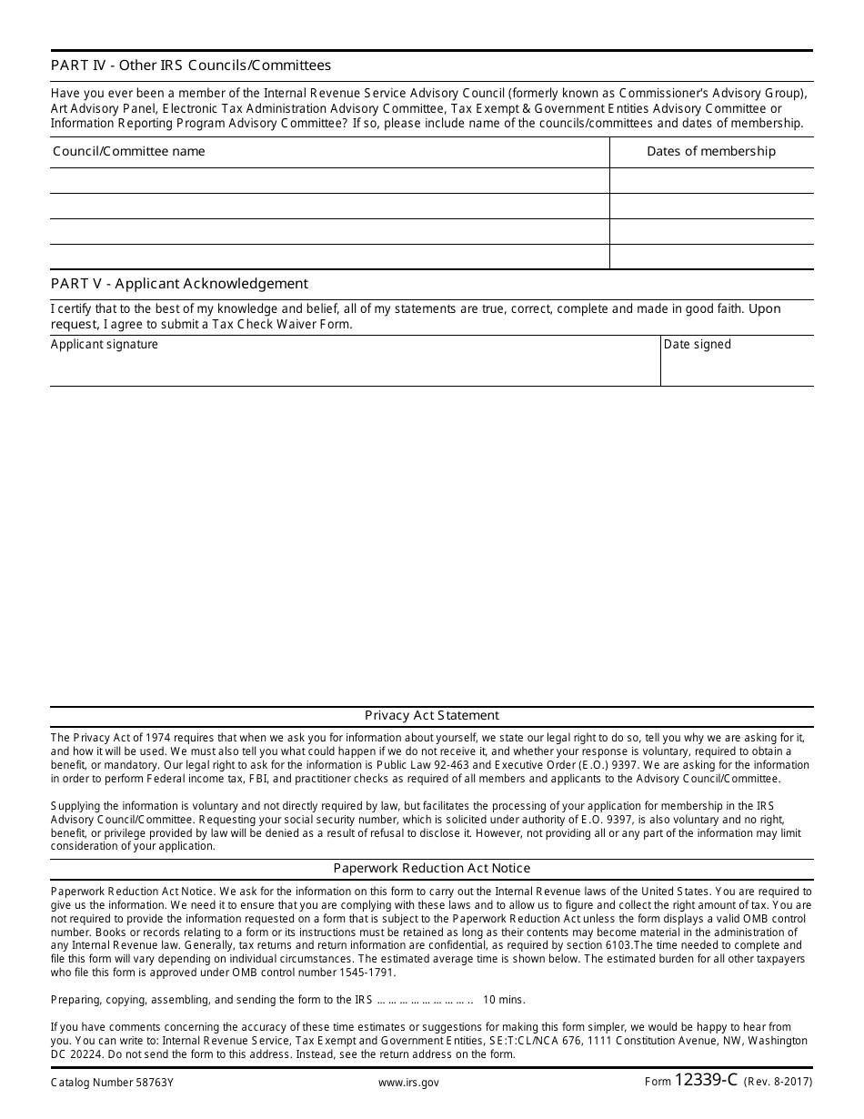 IRS Form 12339-C Advisory Committee on Tax Exempt and Government Entities - Membership Application, Page 2