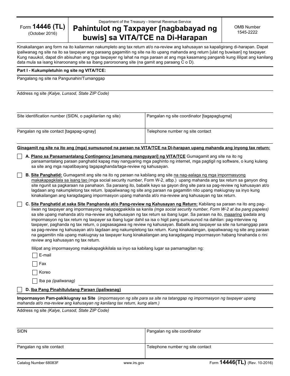 IRS Form 14446 (TL) Virtual Vita / Tce Taxpayer Consent (Tagalog), Page 1