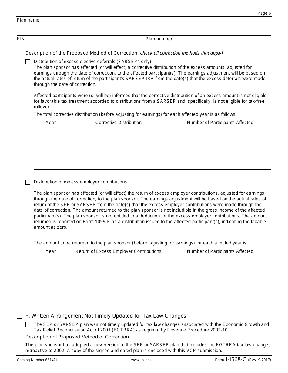 IRS Form 14568-C Schedule 3 Model Vcp Compliance Statement - Seps and Sarseps, Page 6