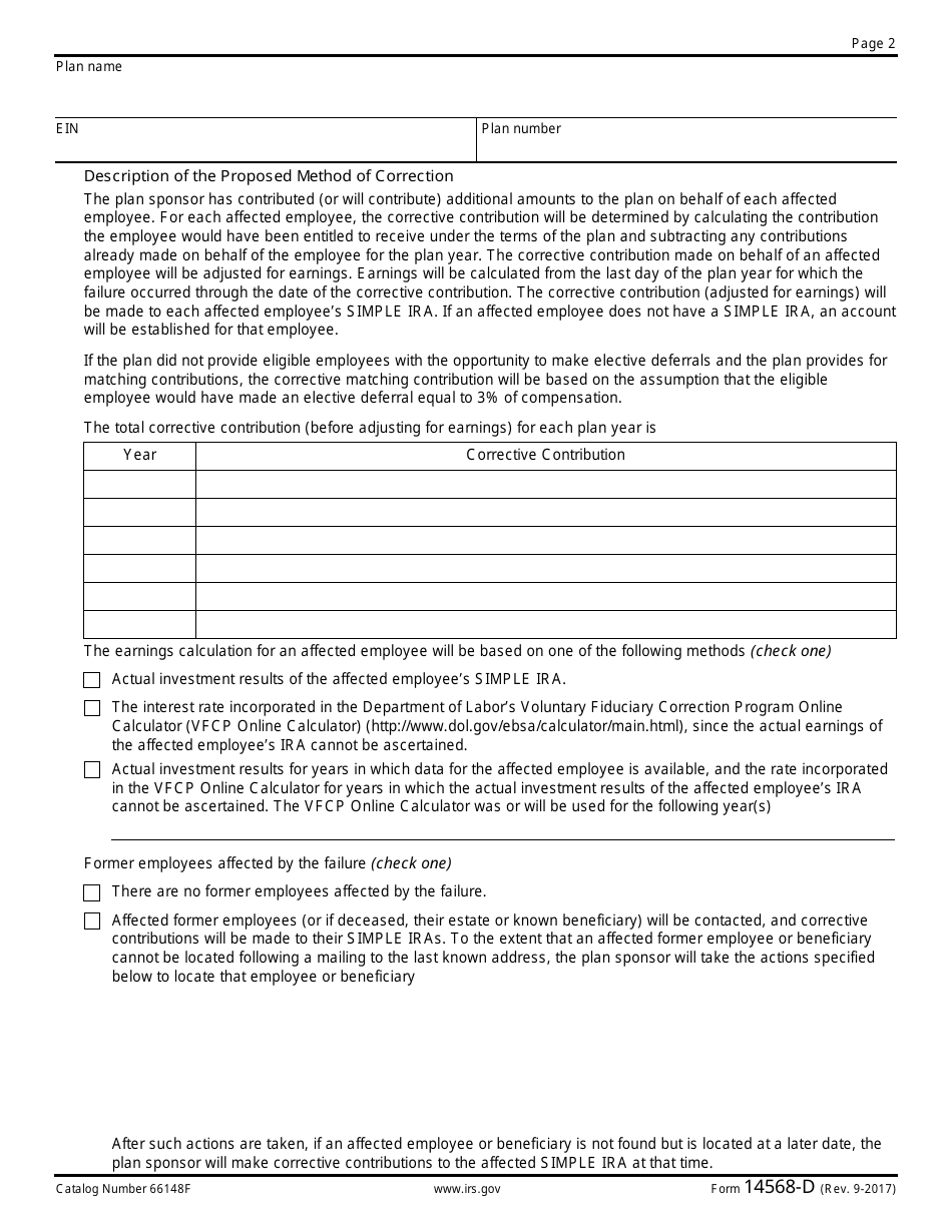 IRS Form 14568-D Schedule 4 Model Vcp Compliance Statement - Simple Iras, Page 2