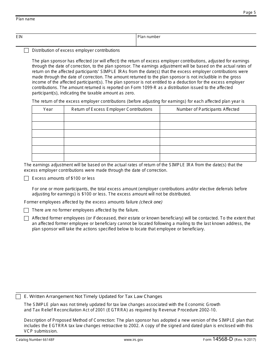 IRS Form 14568-D Schedule 4 Model Vcp Compliance Statement - Simple Iras, Page 5