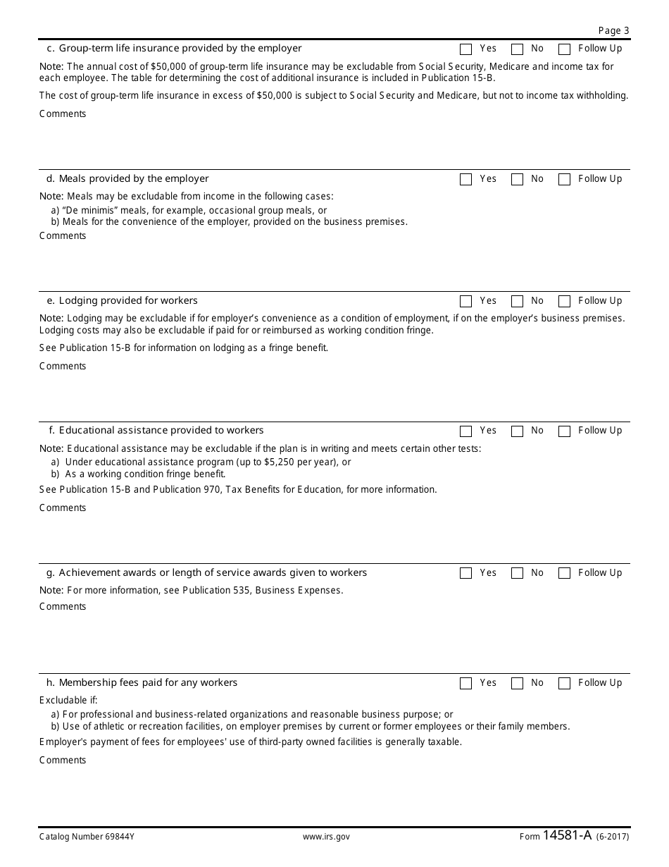 IRS Form 14581-A Fringe Benefits Compliance Self-assessment for Public Employers, Page 3