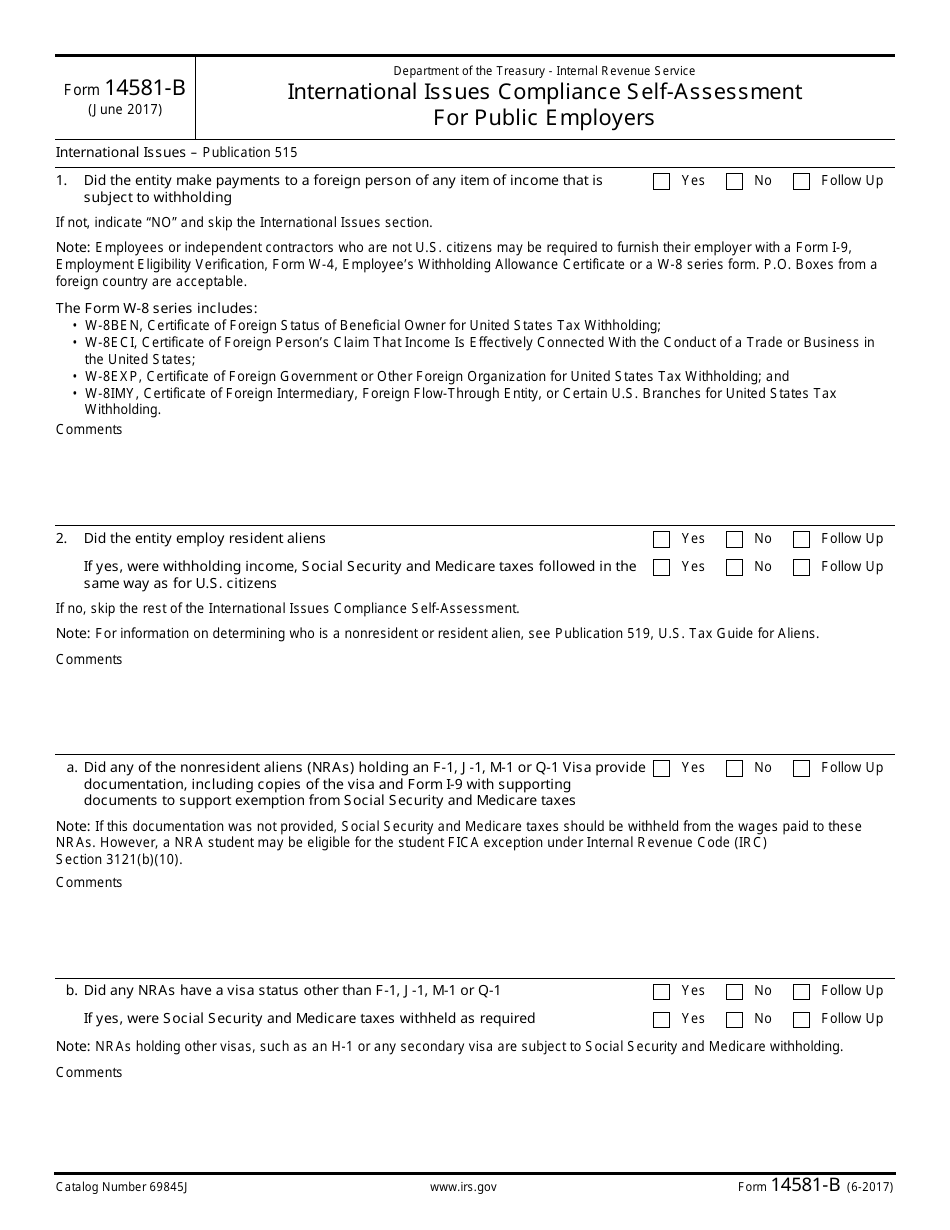 IRS Form 14581-B International Issues Compliance Self-assessment for Public Employers, Page 2