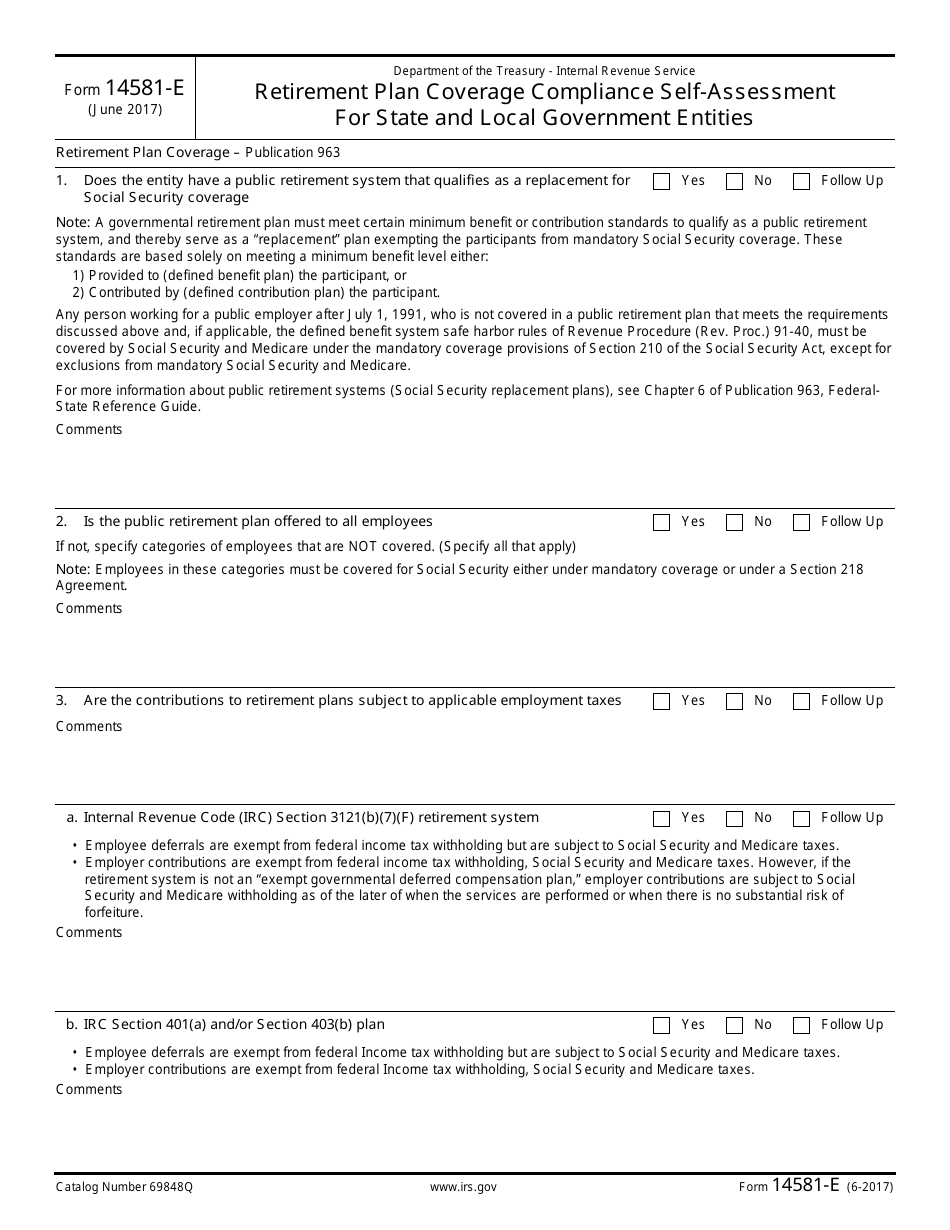 IRS Form 14581-E Retirement Plan Coverage Compliance Self-assessment for State and Local Government Entities, Page 2