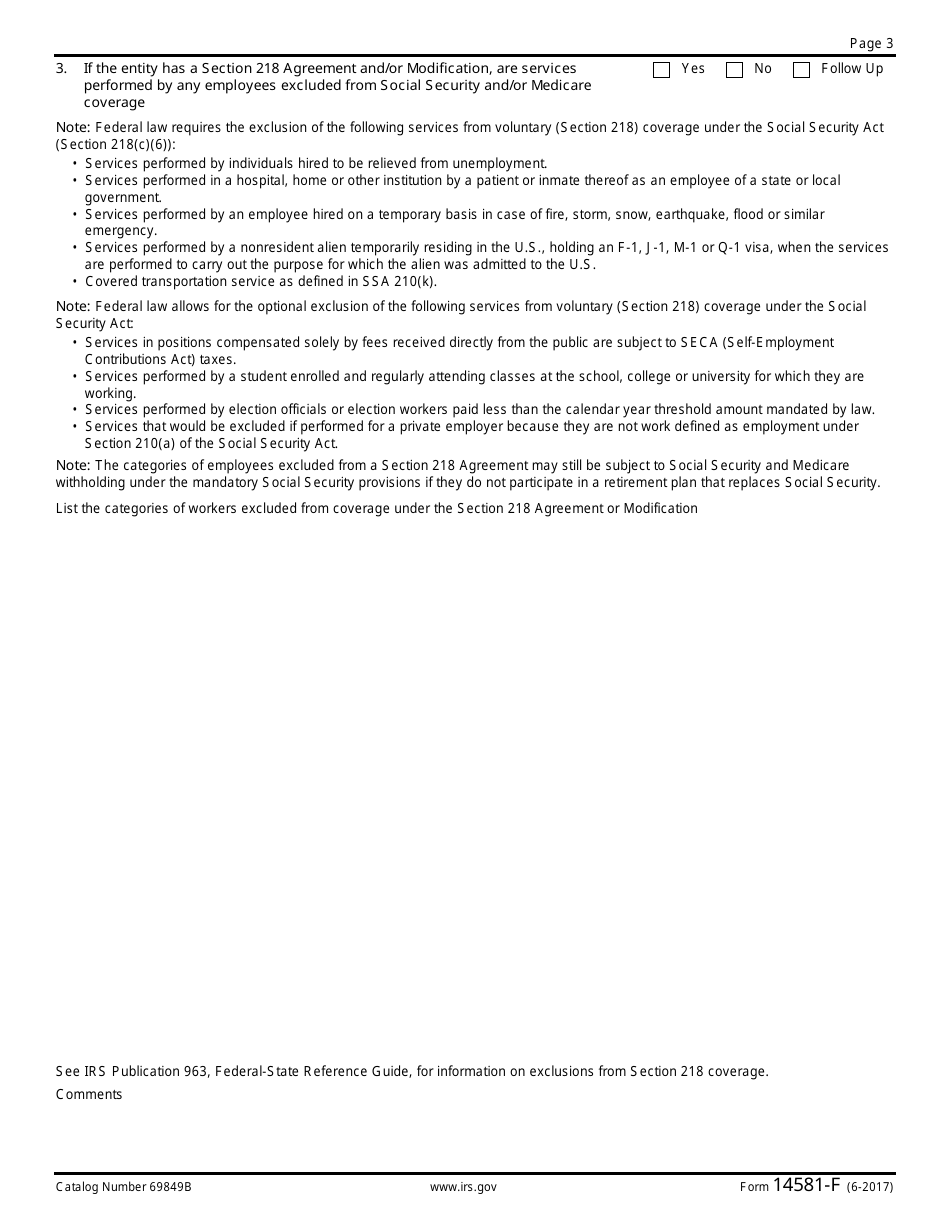 IRS Form 14581-F Social Security Coverage Compliance Self-assessment for State and Local Government Entities, Page 3