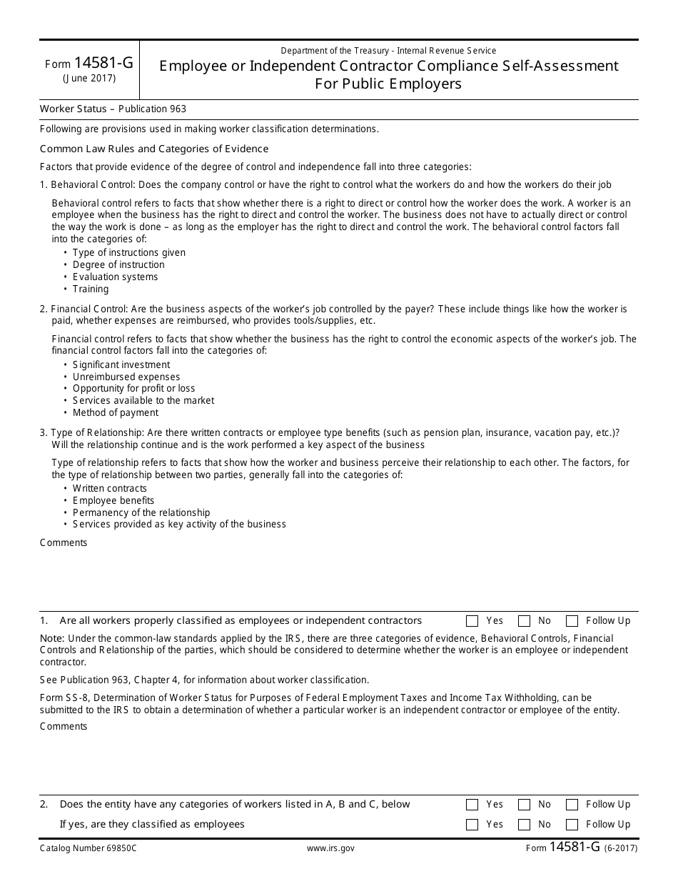 IRS Form 14581-G Employee or Independent Contractor Compliance Self-assessment for Public Employers, Page 2