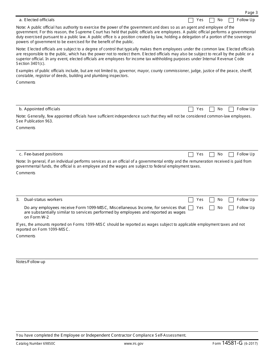 IRS Form 14581-G Employee or Independent Contractor Compliance Self-assessment for Public Employers, Page 3