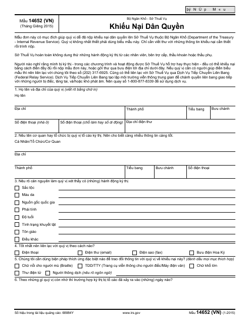 IRS Form 14652 (VN) Civil Rights Compliant (Vietnamese)