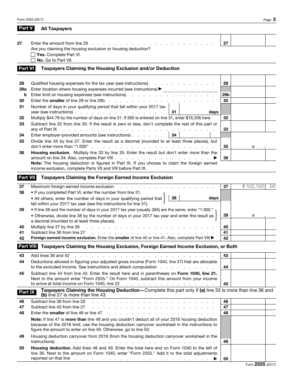 IRS Form 2555 Foreign Earned Income, Page 3