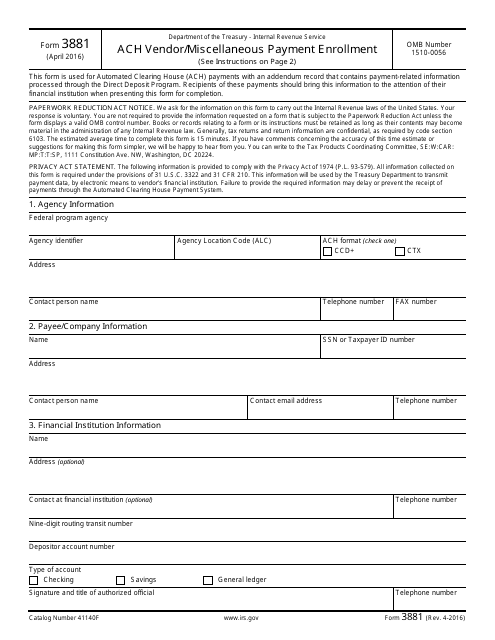 IRS Form 3881  Printable Pdf