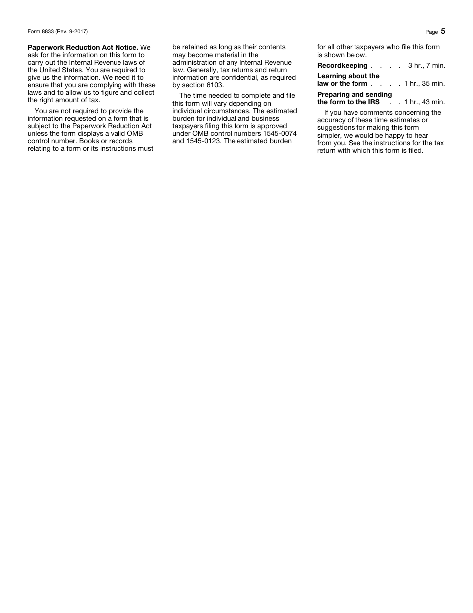 IRS Form 8833 Treaty-Based Return Position Disclosure Under Section 6114 or 7701(B), Page 5