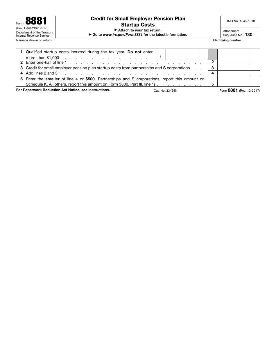 IRS Form 8881 Credit for Small Employer Pension Plan Startup Costs, Page 1