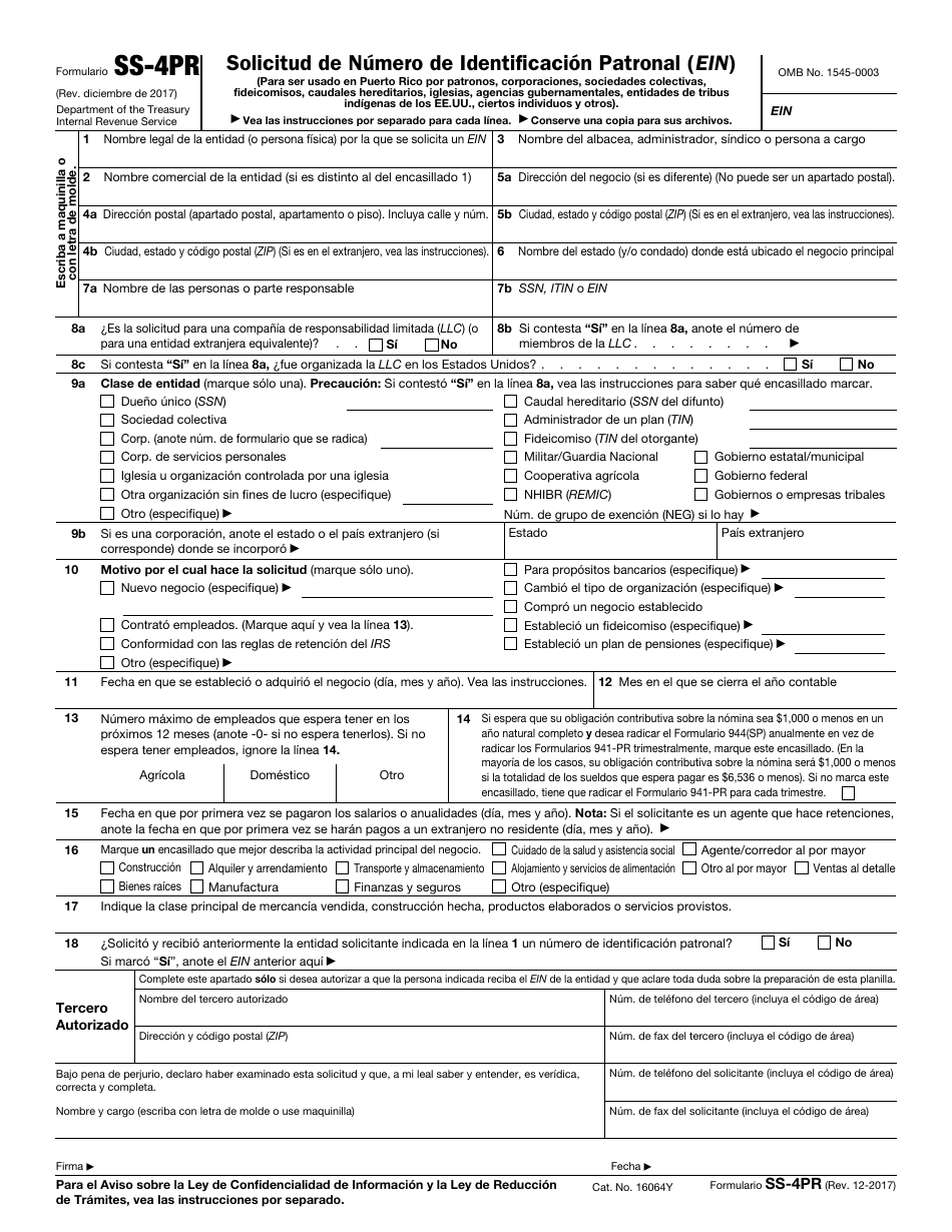 IRS Formulario SS4PR Fill Out, Sign Online and Download Fillable PDF