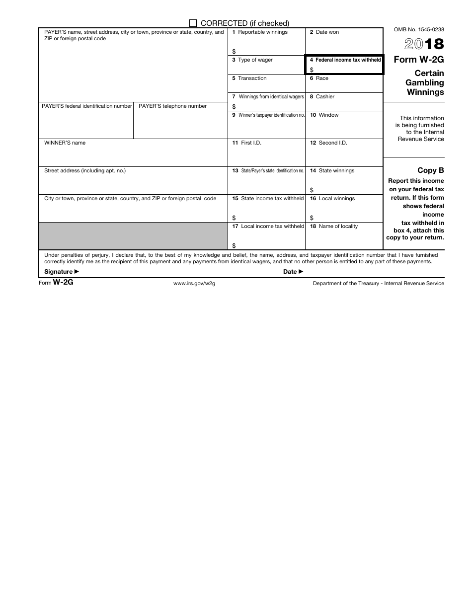 IRS Form W-2g - 2018 - Fill Out, Sign Online and Download Fillable PDF ...