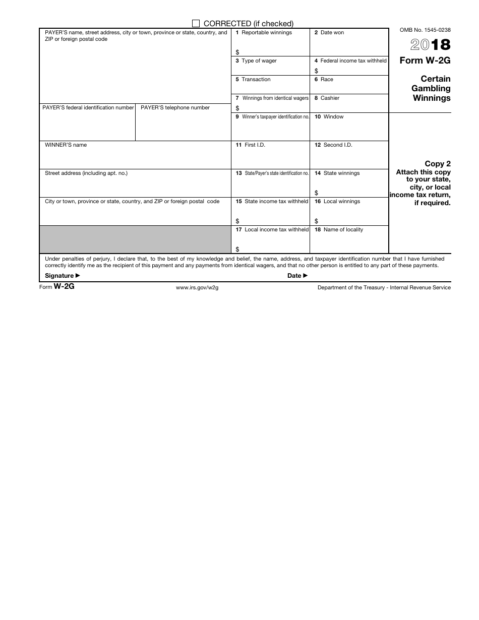 IRS Form W-2g - 2018 - Fill Out, Sign Online and Download Fillable PDF ...