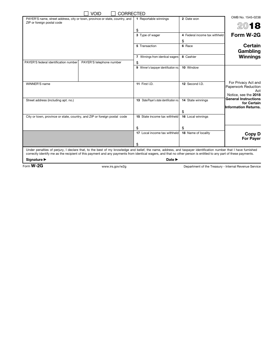 IRS Form W-2g - 2018 - Fill Out, Sign Online and Download Fillable PDF ...