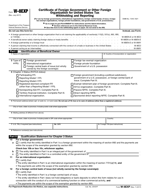 IRS Form W-8EXP  Printable Pdf