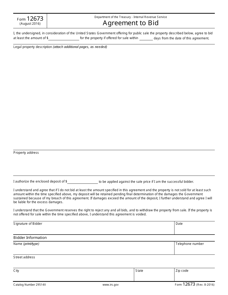 IRS Form 12673 Agreement to Bid, Page 1