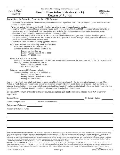 IRS Form 13560  Printable Pdf