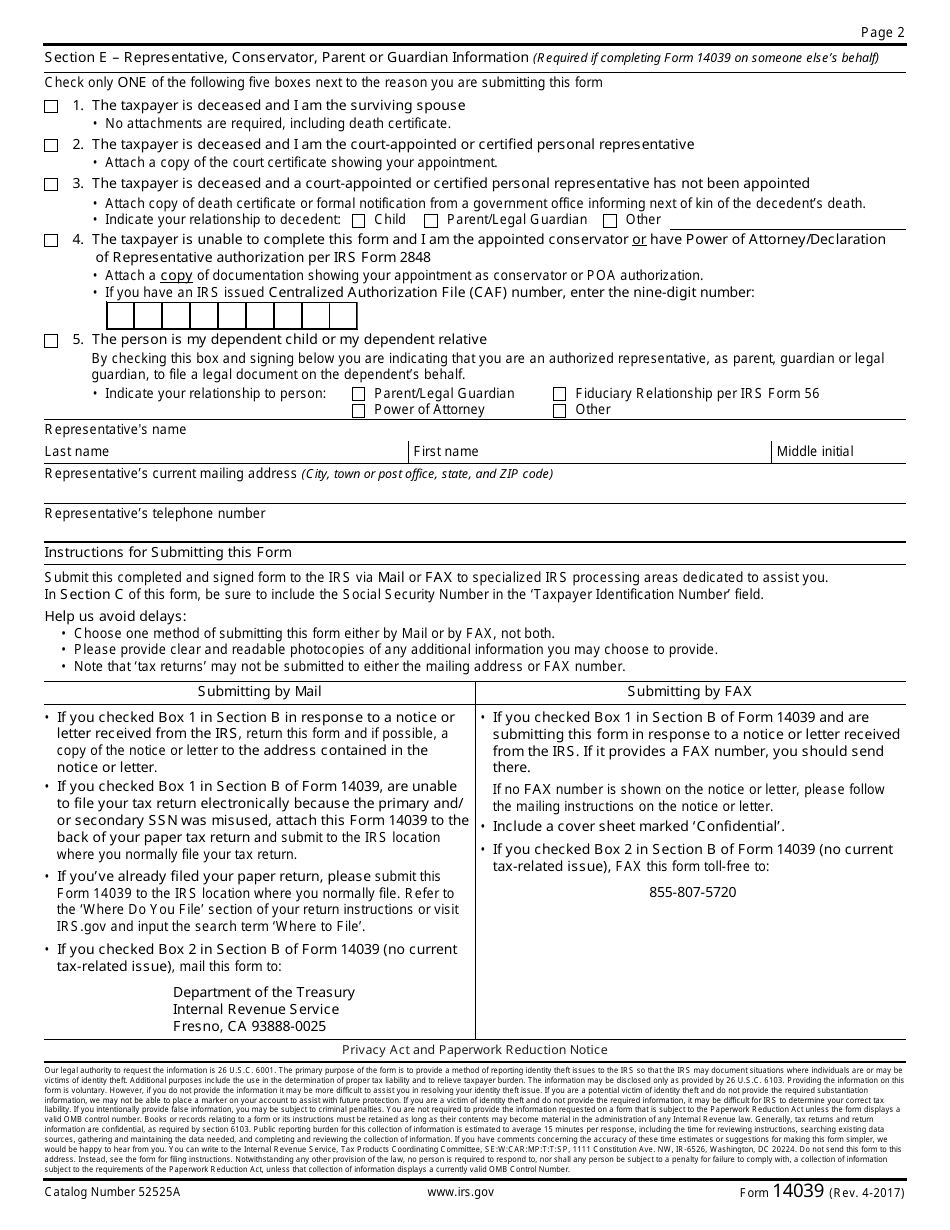 Irs Form 14039 Fill Out Sign Online And Download Fillable Pdf Templateroller 1255