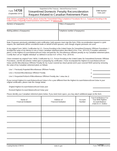 IRS Form 14708  Printable Pdf