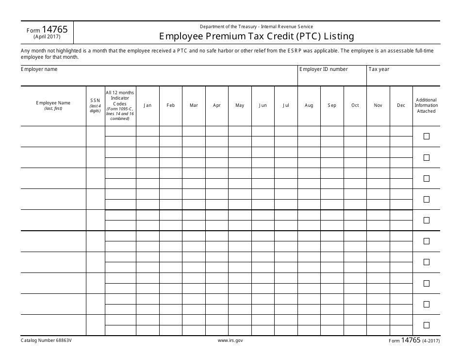 IRS Form 14765 Employee Premium Tax Credit (Ptc) Listing, Page 1