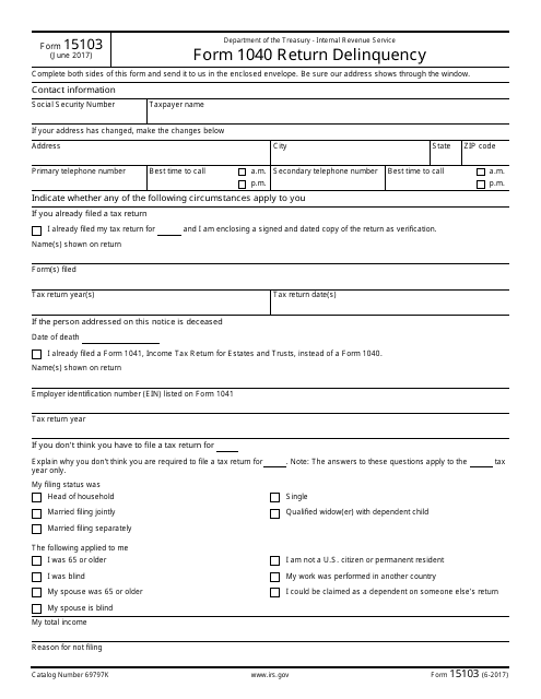 IRS Form 15103  Printable Pdf