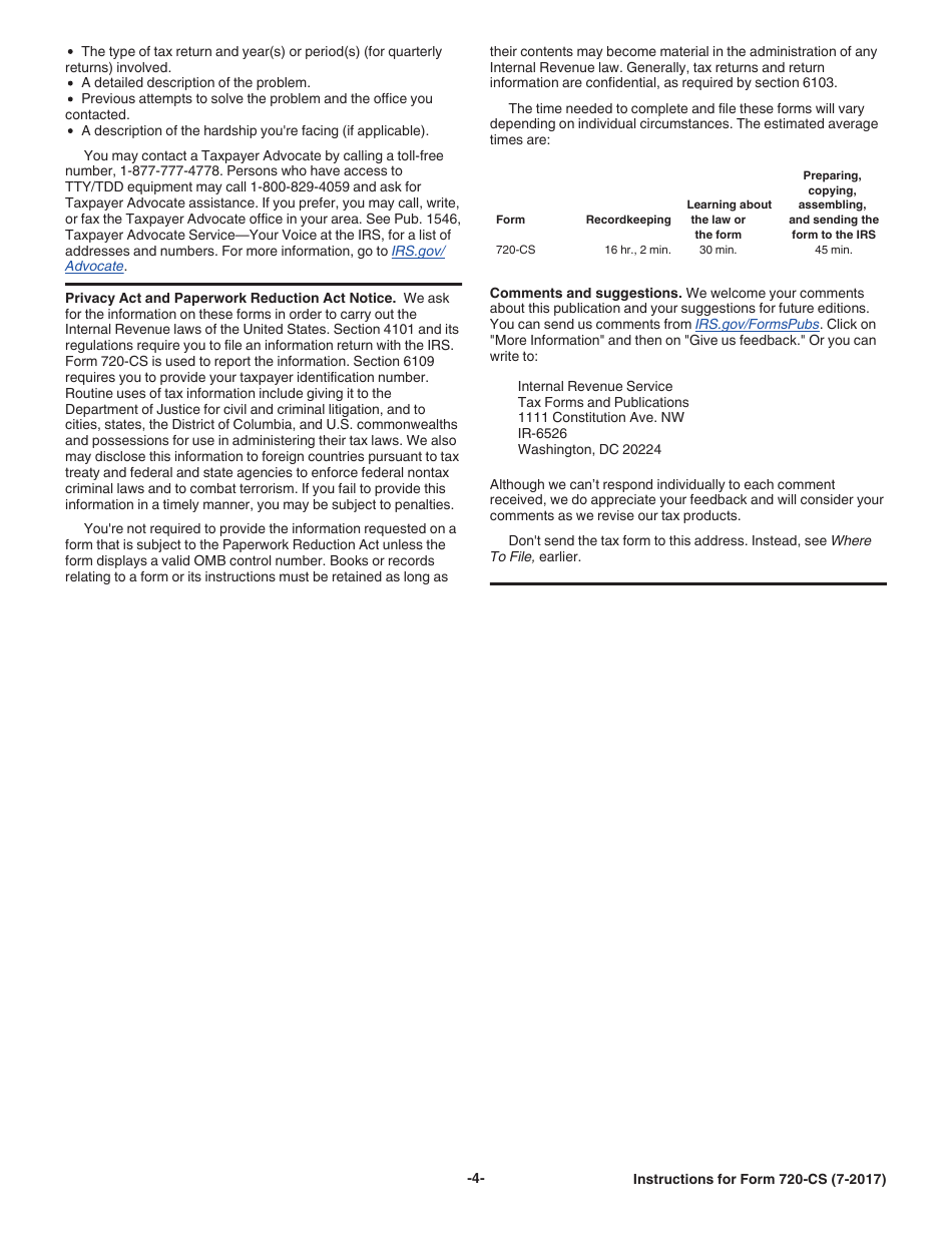 Instructions for IRS Form 720-CS Carrier Summary Report, Page 4