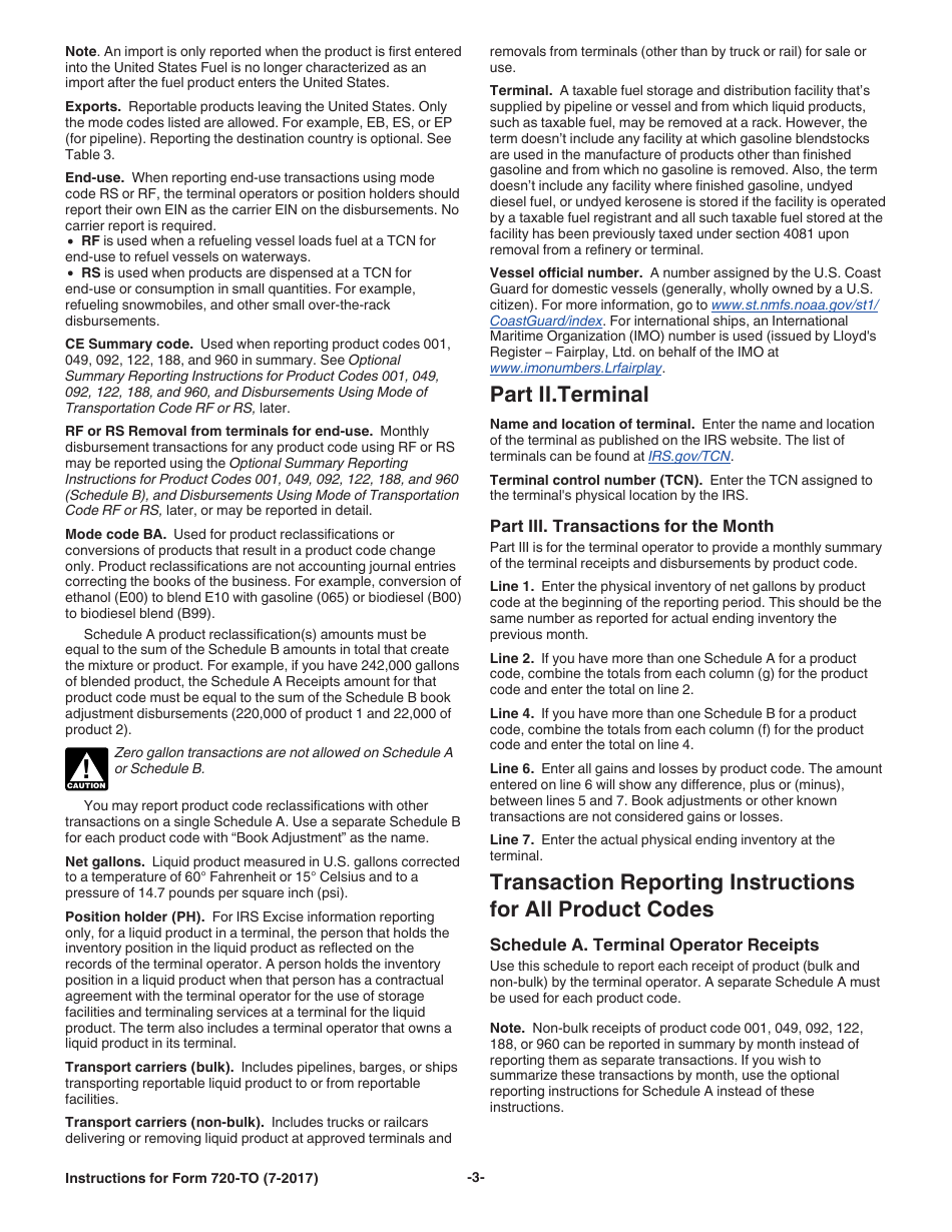 Instructions for IRS Form 720-TO Terminal Operator Report, Page 3