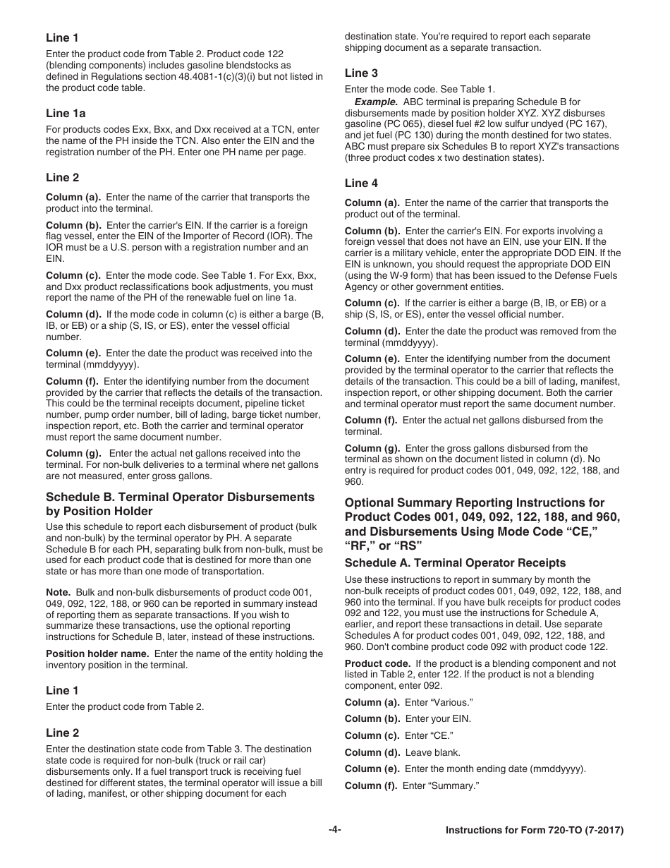 Instructions for IRS Form 720-TO Terminal Operator Report, Page 4